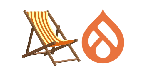 Chaise longue sang et or et logo Drupal