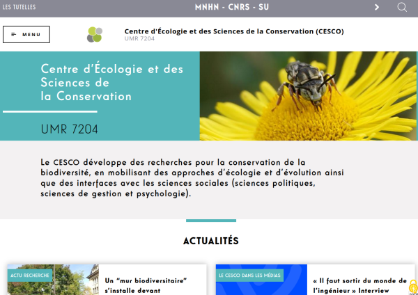 Captura de pantalla de la pàgina d'inici del web de la unitat de recerca CESCO
