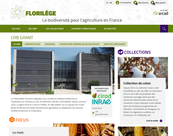 Captura de pantalla de la pàgina del CRB GAMÉT al portal Florilège